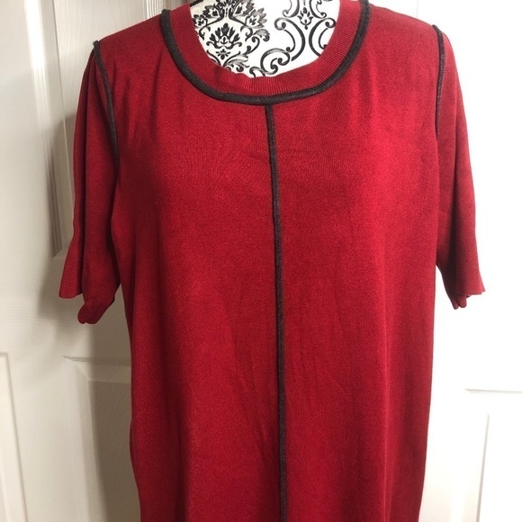 525 America Dress Red Sweater Dress Short Sleeve 1X Slit - Picture 2 of 7